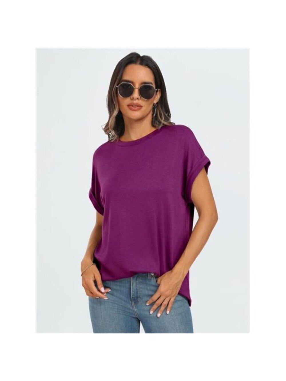 Womens Summer Tops Outfits Spring Casual Dressy T Shirts Workout Purple - Picture 4 of 6